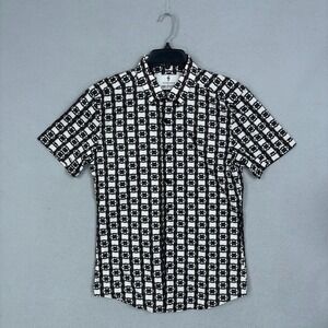Father Sons Shirt Mens Medium Black Geometric Stretch Slim Fit Short Sleeve